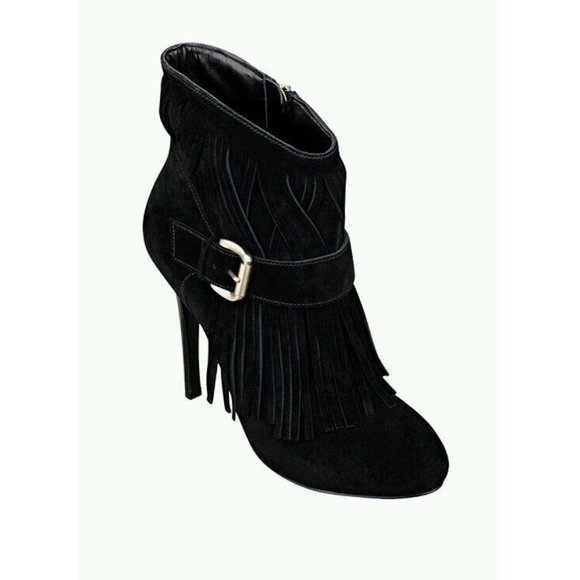 Guess Women's Callica Fringed Black Booties Genuine Suede Size 7.5 - Picture 2 of 4